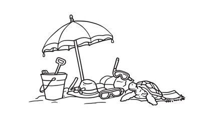 Summer Beach Accessories Line Art Imagery for Beach Vacation
