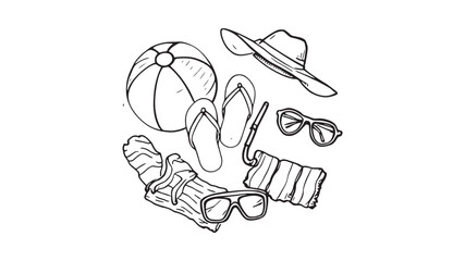 Summer Beach Accessories Line Art Picture for Coastal Moments