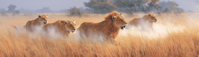Naklejka premium The mighty roar of majestic lions echoes through the savanna