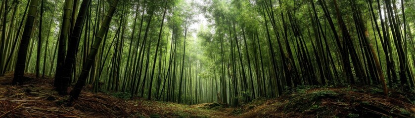 Fototapeta premium A dense bamboo forest whispers in the wind