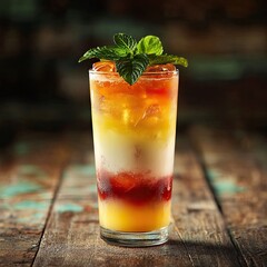An inviting and colorful photo of the iconic Tequila Sunrise cocktail, showcasing its vibrant orange-to-yellow gradient with hints of red from the Passiflora.