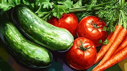 Fresh Vegetables Tomatoes with Cucumbers, and Carrots. (1)