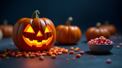 Spooky Halloween Jack-o'-lantern Pumpkin with Candy Corn
