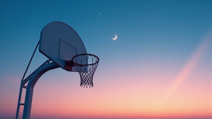 Basketball Hoop Silhouette With Moon And Stars
