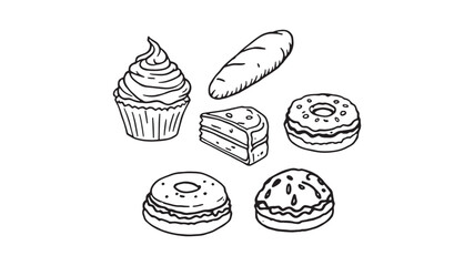 Sweet Bakery Menu line art sketch of mouthwatering bakery treats