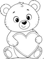 easy coloring page, cute little bear holding a heart. You can print it on standard 8.5 x 11 inch paper