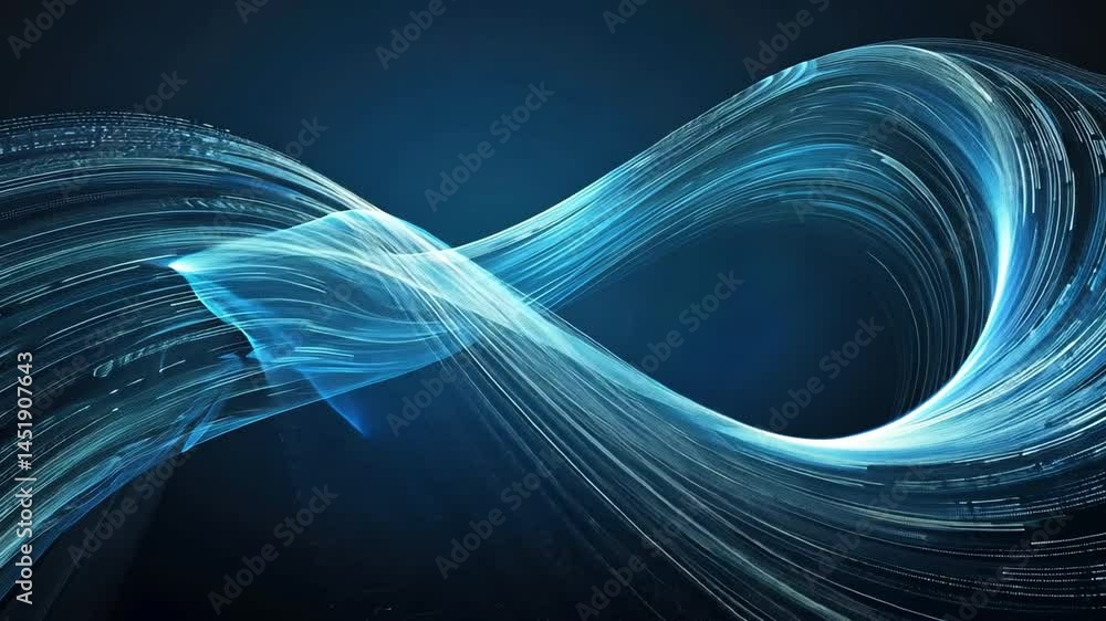 Poster mesmerizing abstract design of smooth blue lines flowing in infinity, showcasing dynamic movement an