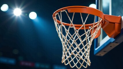 Basketball Hoop With Net Under Spotlights