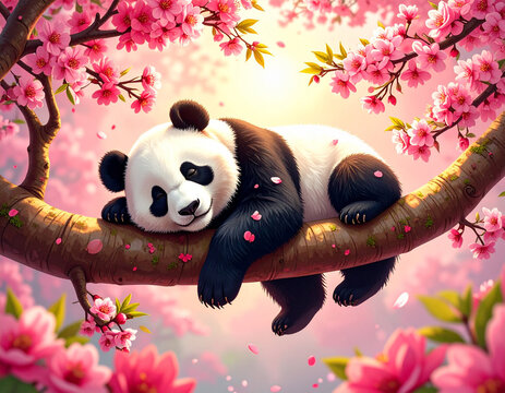 Panda&rsquo;s Petal-Kissed Dream Dreaming Cherryblossom Blooms
