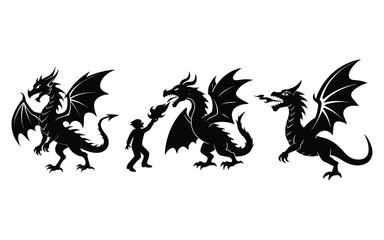 dragon black silhouette vector, Simple silhouette Design vector icon with white background.