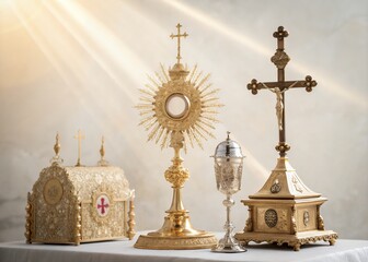 Obraz premium Divine Golden Aura Holy Relics and Sacred Objects