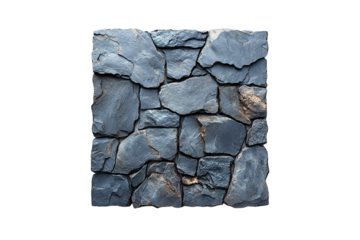 A square arrangement of dark, irregular stone slabs forming a rough, natural-looking wall, isolated on a transparent background