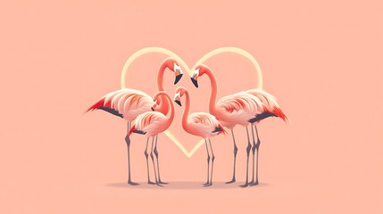Obraz premium Flamingo Family Love Heart Pink.