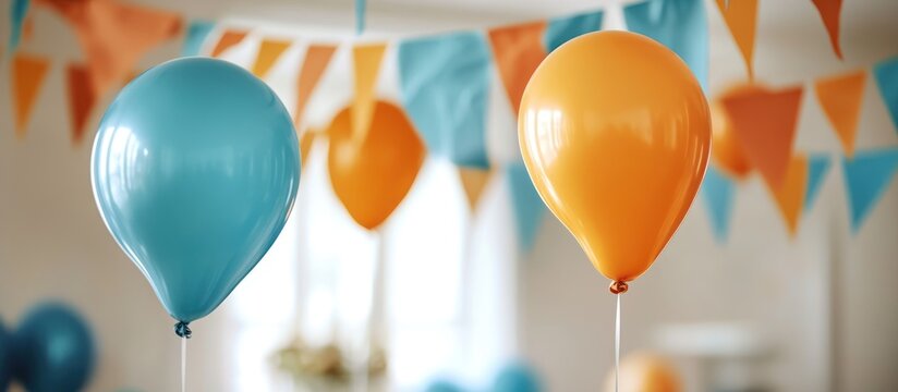 Festive celebration with colorful balloons and decorative party flags for joyful events