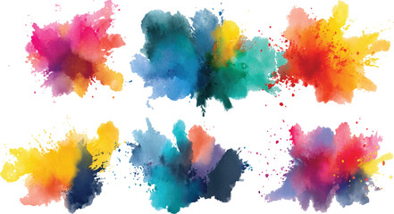 Set of Colored powder explosion. Paint holi, Colorful rainbow holi paint splash,  isolated element set, transparent background