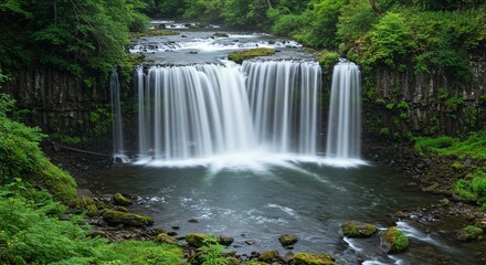 Fototapeta premium Waterfall Flowing in Green Forest