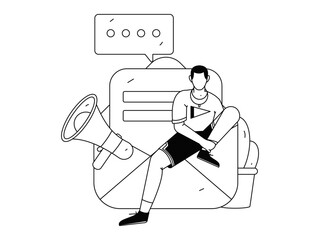 Invite friends to conduct questionnaire flat vector concept operation hand drawn illustration
