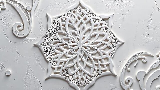 Intricate white plasterwork design art studio decorative wall art creative space close-up captivating craftsmanship for modern interiors