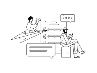Invite friends to conduct questionnaire flat vector concept operation hand drawn illustration

