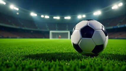 Fototapeta premium Soccer Ball In Stadium On Green Field