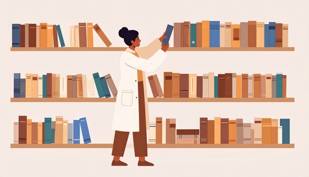 Woman Selecting Book From Bookshelf
