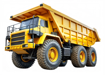 yellow dump truck with large wheels isolated on white background.AI GENERATED