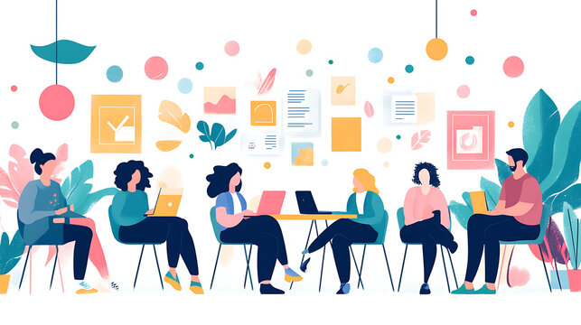 Mentorship program setting with motivational posters and diverse team members (3)