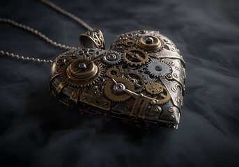 Steampunk heart pendant in smoky background