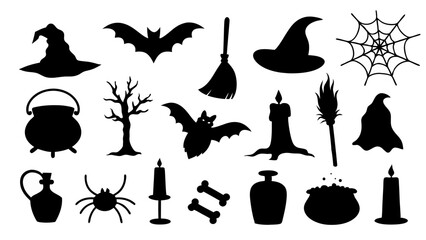 set of halloween icon silhouette vector on tranparent background