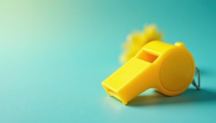 Bright yellow plastic whistle, classic design , fun, equipment, alert