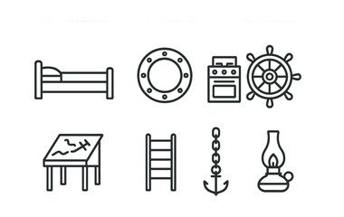 Obraz premium Nautical and maritime outline icons set – seafaring, ocean, travel symbols