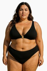 Lexie Nicole Bikini. Plus-Size Curvy Model in Black Bikini on White Background - Generative AI