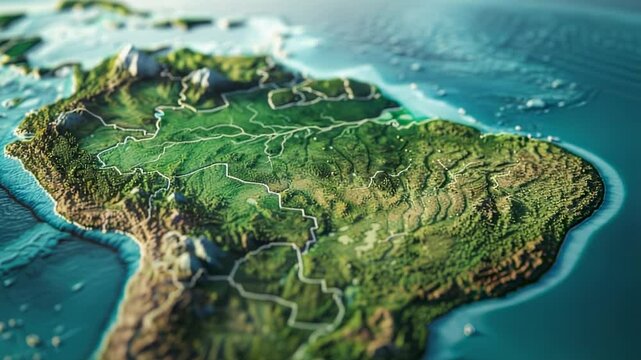 Detailed 3D Render of South America Map with Topographic Features