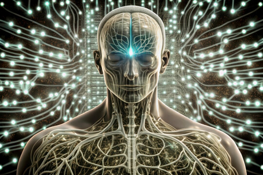 Futuristic Human Nervous System with Glowing Neural Network