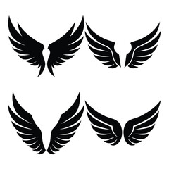 Bird Wing Silhouette Vector Pack Elegant Icons on White Background.