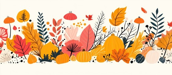 Colorful autumn foliage and pumpkins vector illustration in a simple style