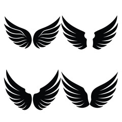Bird Wings Silhouettes Vector Set Black Icons on White Background.