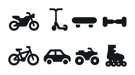 Transportation icons set in silhouette – vehicles, commuting, travel symbols