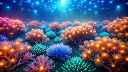 Fototapeta premium Luminous Underwater Garden A Fantasy Seascape of Glowing Coral and Vibrant Marine Life