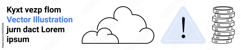 Aufkleber cloud icon, warning triangle with exclamation point, and coin stack. ideal for cloud computing, digi