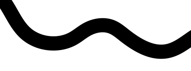 Abstract vector design featuring with thick, undulating black wave line curves smoothly. Wave is bold, fluid, and consistent in width, representing motion or flow. 