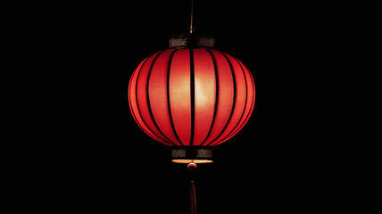 Obraz premium Good cheer red Chinese lantern in the night. Good fortune chinese new year festival season. Tassel trim red prosperity lunar new year lantern outline. Lantern china chinese street at night