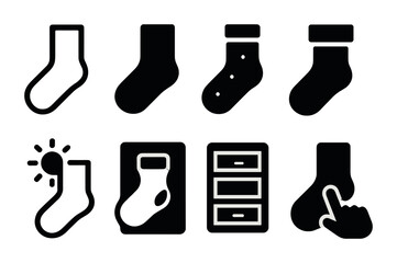 Sock solid icons set &ndash; flat, filled, footwear and clothing design elements