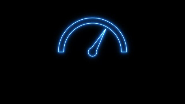 Digital symbols at the speedometer. Car mileage, measuring kilometers. Circle speed control. Animation of glowing neon Electric Car Speedometer icon isolated .Energy meter icon.