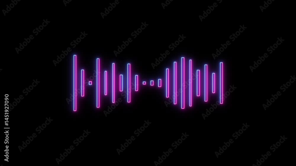 Poster neon glowing sound wave on black background, equalizer representing activity in the form of a glowin