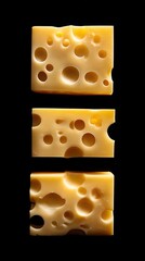 Stacked slices of Swiss cheese with classic holes on neutral background – perfect for dairy product branding, food ads, or healthy snack visuals with minimalist presentation