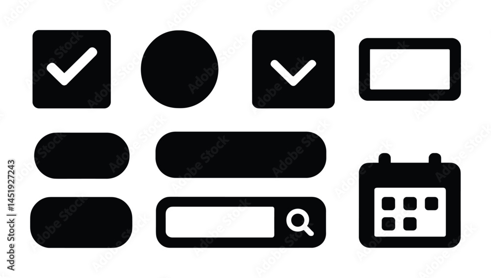 Aufkleber user interface solid icons set – flat, filled, ui and application symbols