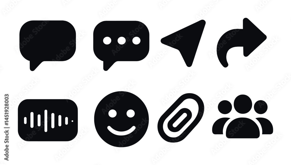 Poster communication and messaging filled icons set – solid, chat, interaction symbols