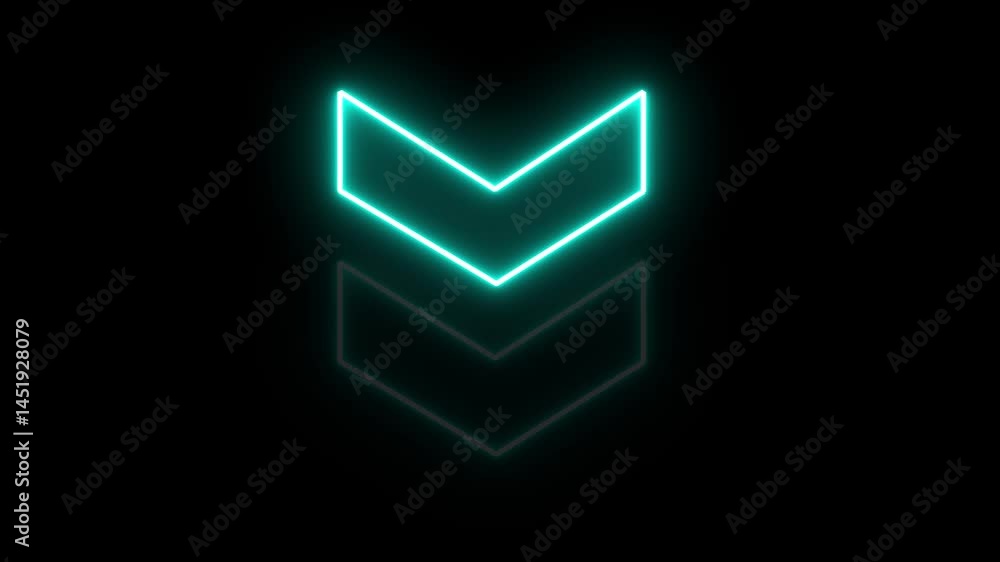 Poster glowing neon down swipe arrow icon animation. abstract neon flash lightning arrow downloading animat