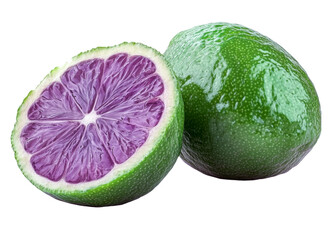 purple lime halved with whole lime, isolated on black